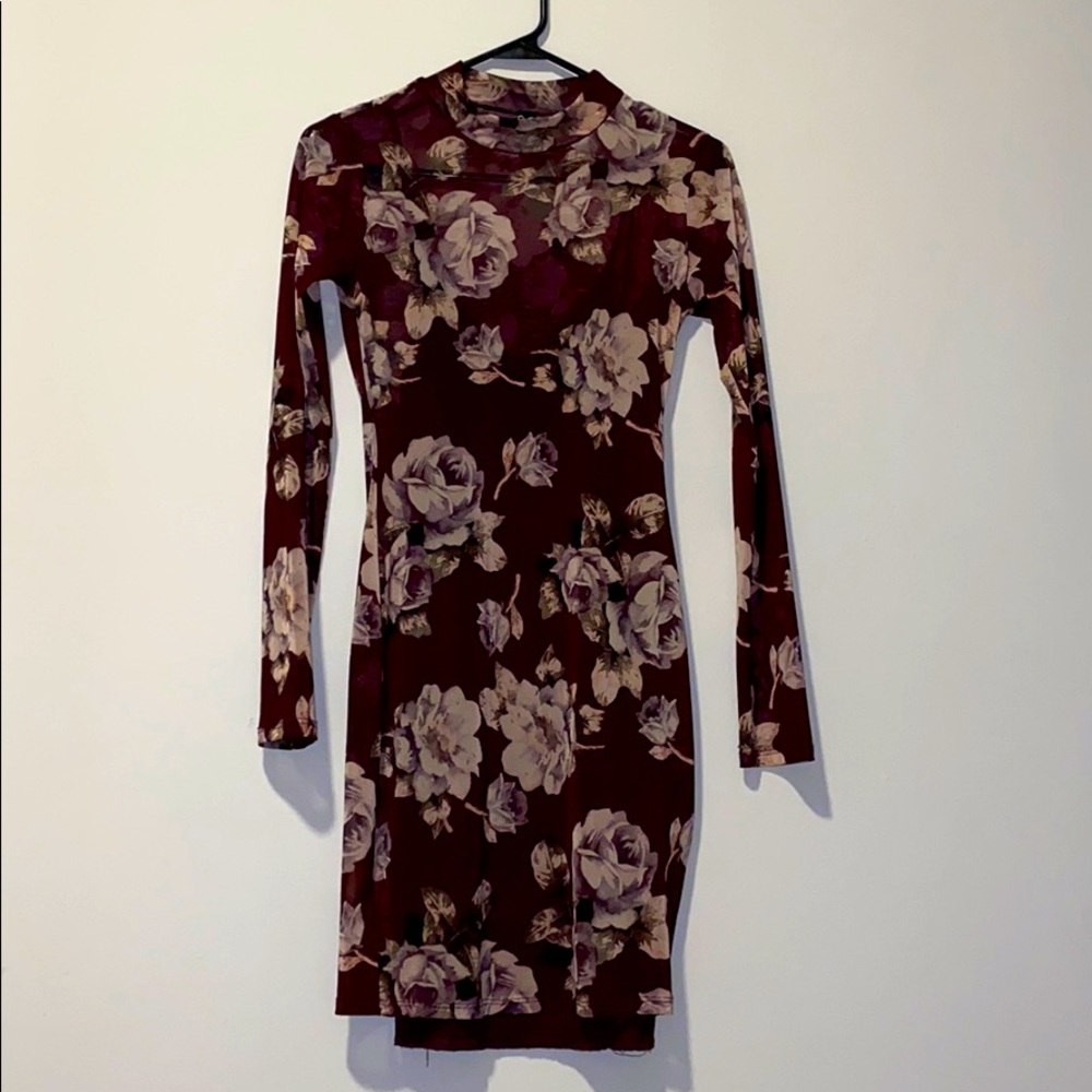 Floral Burgundy Dress - Picture 2 of 4